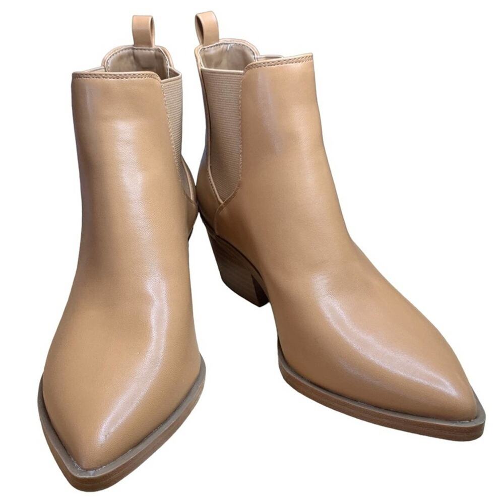 UNIVERSAL threads tan ankle boots size 6 pointed toe cowboy heel‎ side gussets - Picture 5 of 9